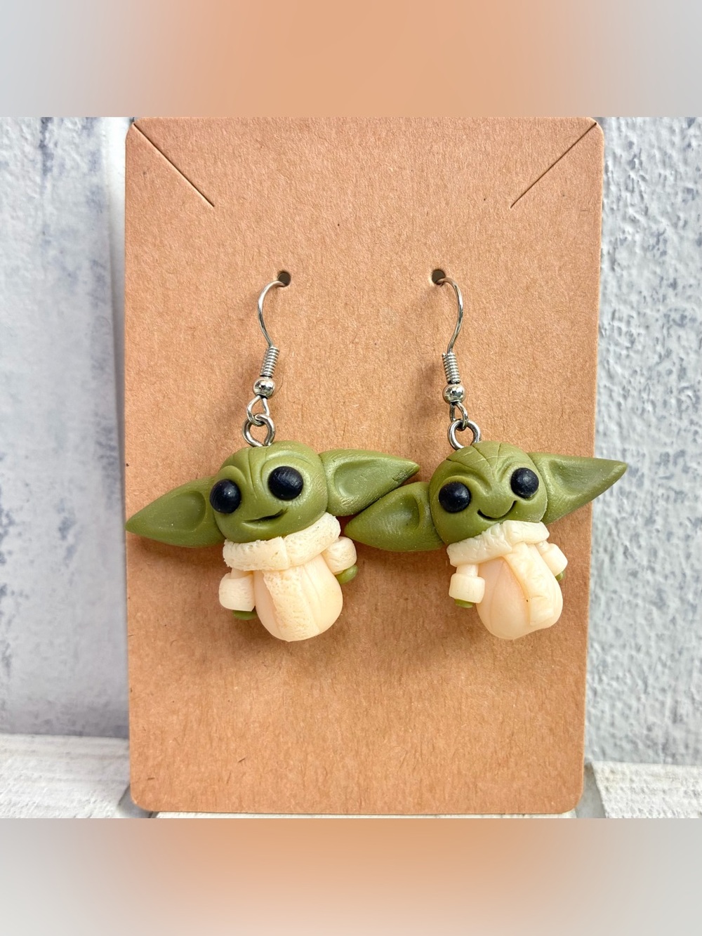 Star Wars The Mandalorian Grogu Inspired Clay Earrings Dangle Style W/Fish Hooks